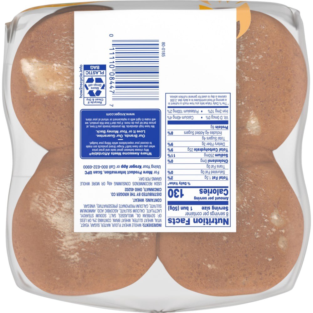 slide 2 of 4, Kroger 100% Whole Wheat Hamburger Buns, 14 oz