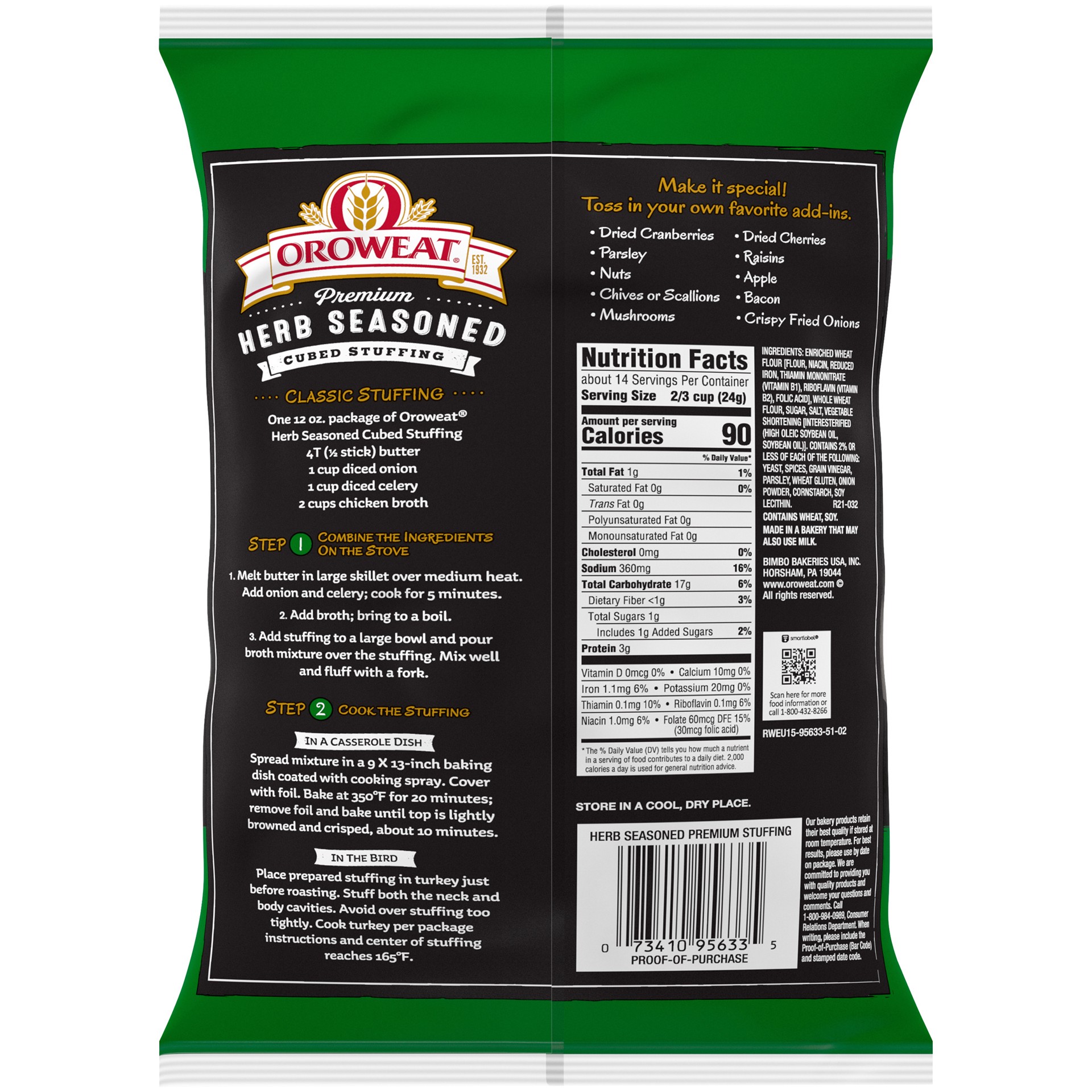 slide 4 of 5, Oroweat Premium Herb Seasoned Cubed Stuffing, 12 oz, 12 oz