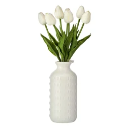 Elements 16 Inch LED White Tulip Vase Artificial Greenery