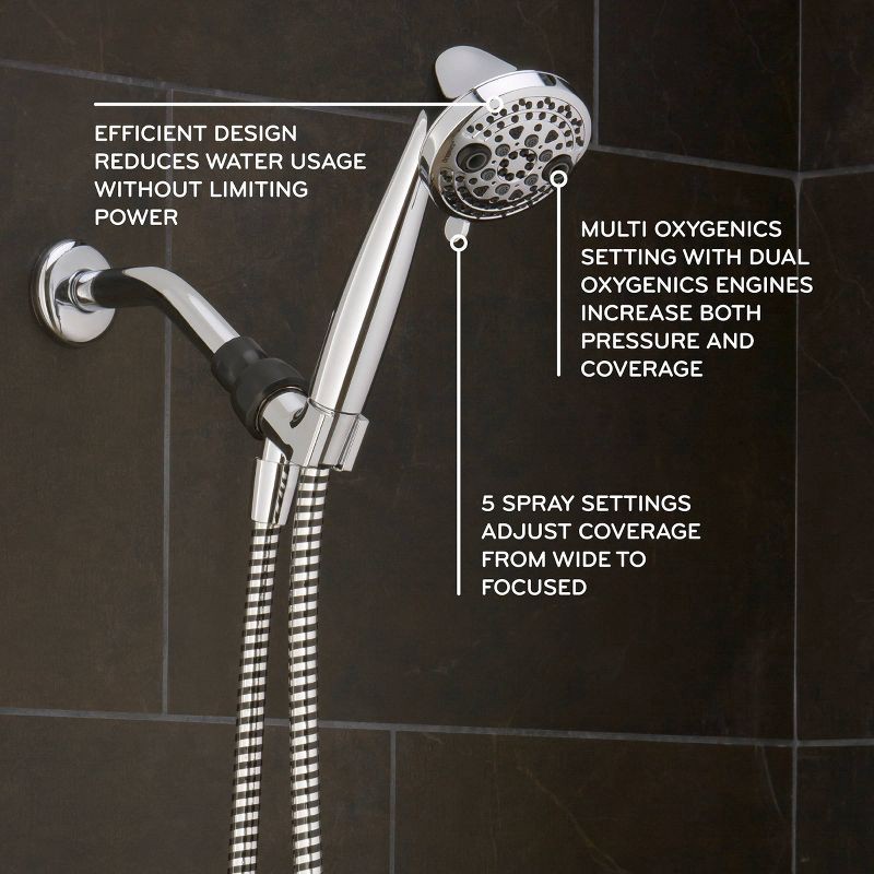 slide 4 of 14, 5 Setting PowerMassage Handheld Shower Head Chrome - Oxygenics: EPA WaterSense, 60" Hose, 1.75 GPM, 1 ct