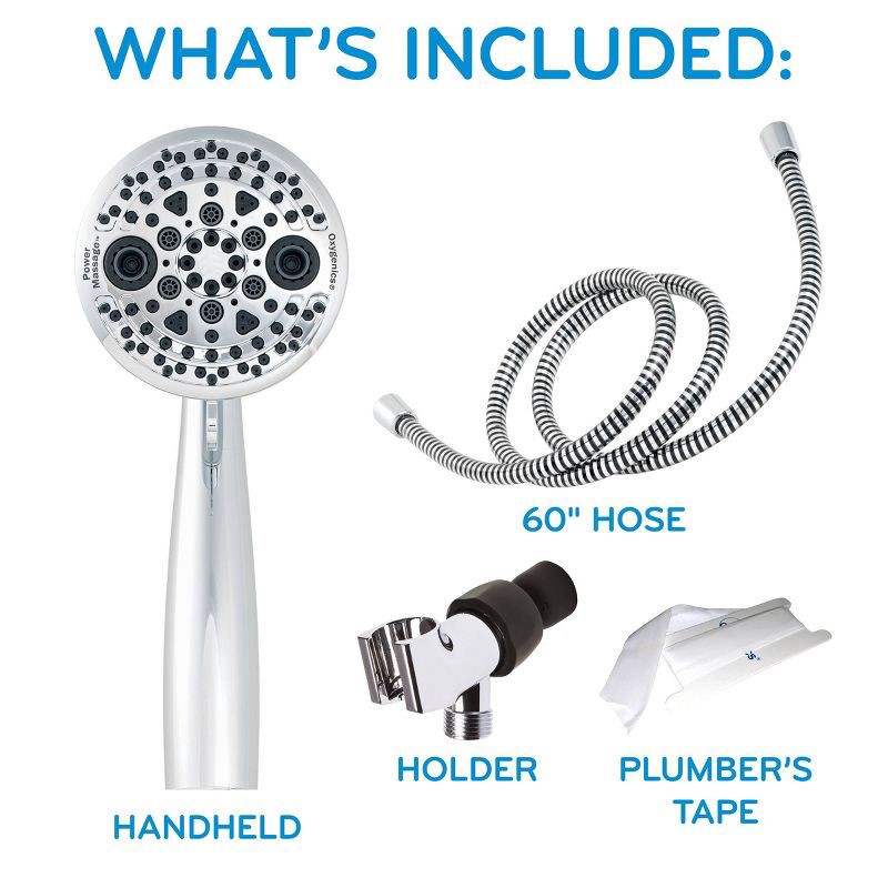 slide 8 of 14, 5 Setting PowerMassage Handheld Shower Head Chrome - Oxygenics: EPA WaterSense, 60" Hose, 1.75 GPM, 1 ct