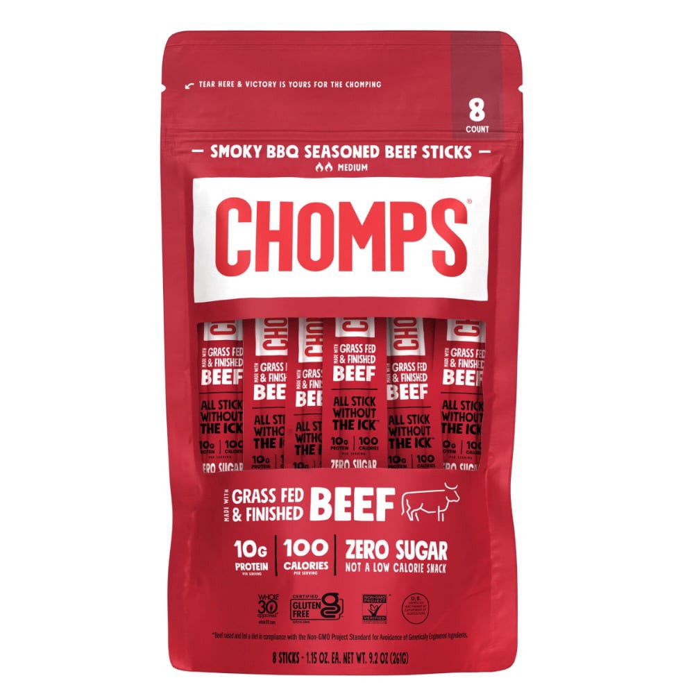 slide 2 of 2, Chomps® Smoky BBQ Beef Snack Sticks, 8 ct / 1.15 oz
