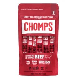 Chomps Medium Smoky BBQ Seasoned Beef Sticks 8 - 1.15 oz Sticks