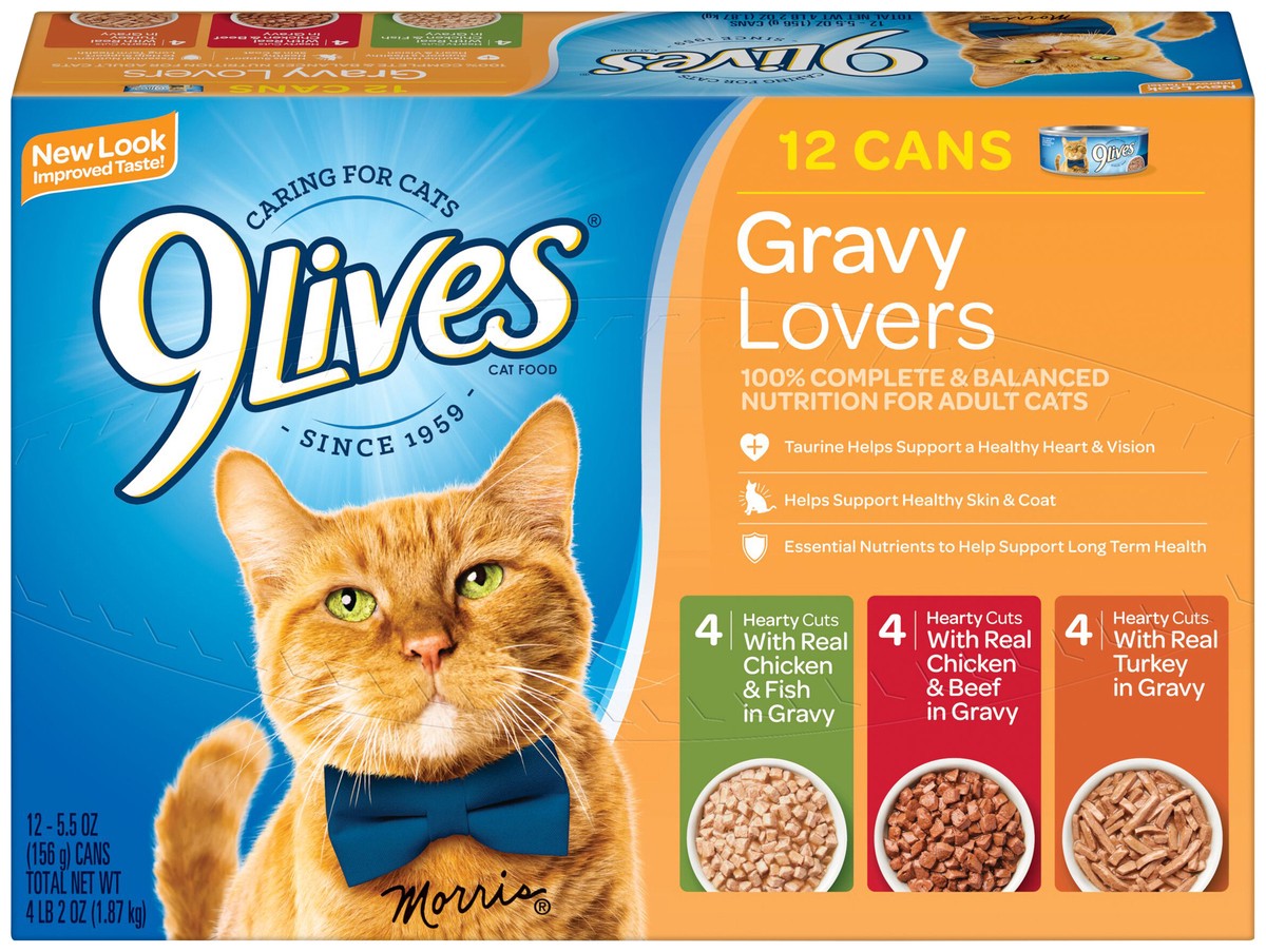 slide 1 of 2, 9Lives Cat Food, Chicken, Fish, Beef, Turkey, 12 ct; 5.5 oz