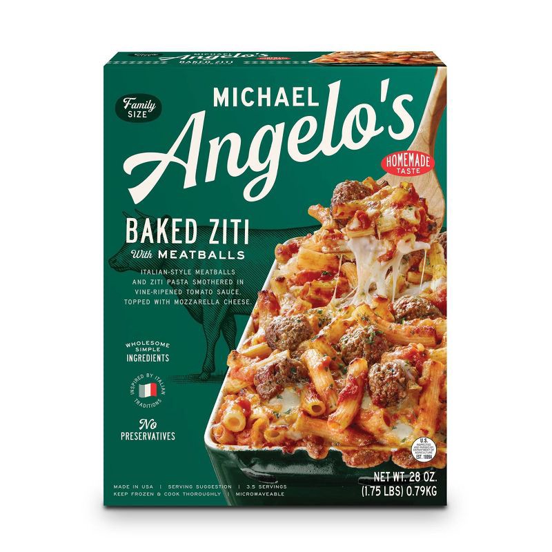 slide 1 of 8, Michael Angelo's Frozen Baked Ziti with Meatballs - 28oz, 28 oz