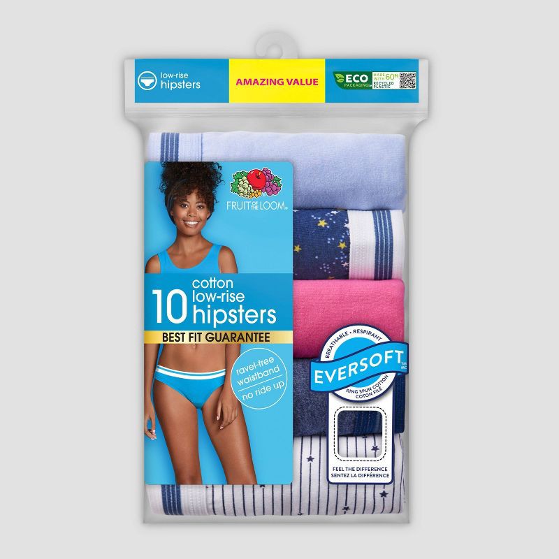 Fruit of the Loom Women's 10pk Cotton Low-Rise Hipster Underwear