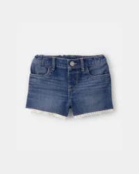 Oshkosh Toddler Girl Eyelet Trim Denim Shorts - Dark Wash Blue 5T