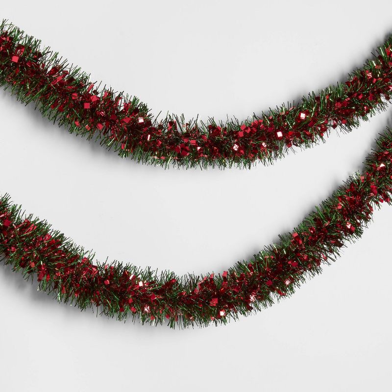 slide 1 of 3, 10' Tinsel Christmas Garland Red/Green - Wondershop™, 1 ct