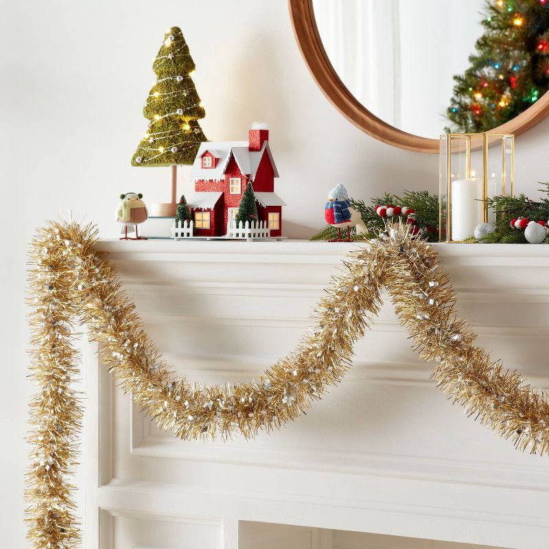 slide 2 of 3, 10' Tinsel Christmas Garland Gold/Silver - Wondershop™, 1 ct