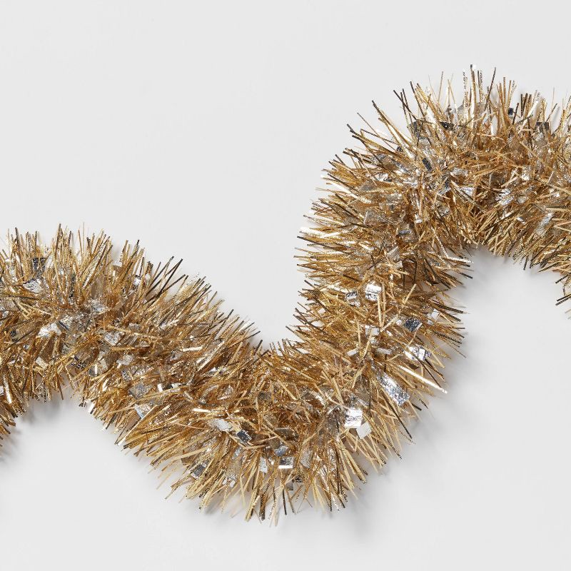 slide 3 of 3, 10' Tinsel Christmas Garland Gold/Silver - Wondershop™, 1 ct