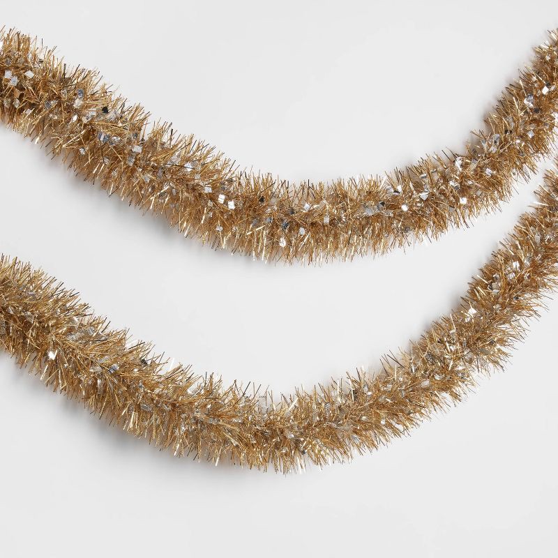 slide 1 of 3, 10' Tinsel Christmas Garland Gold/Silver - Wondershop™, 1 ct