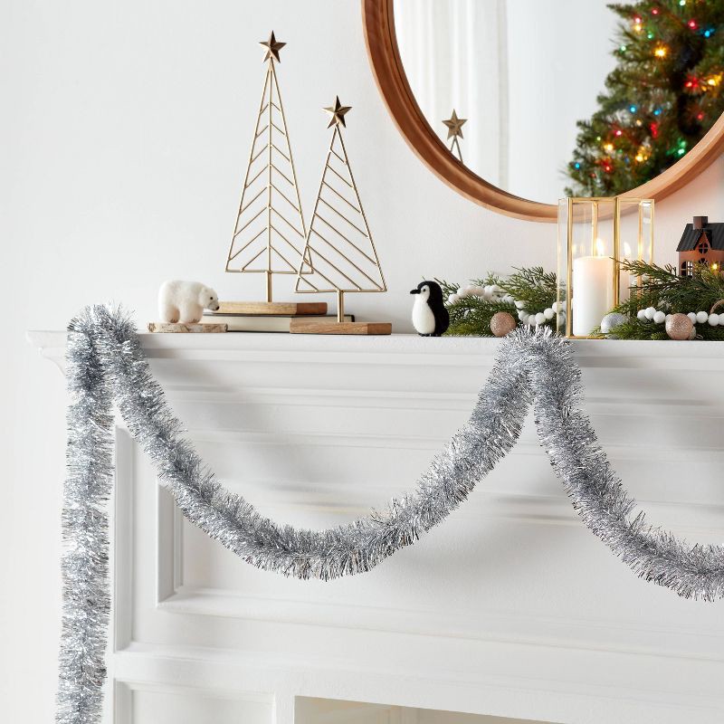 slide 2 of 3, 15' Soft & Silky Tinsel Christmas Garland Silver - Wondershop™, 1 ct