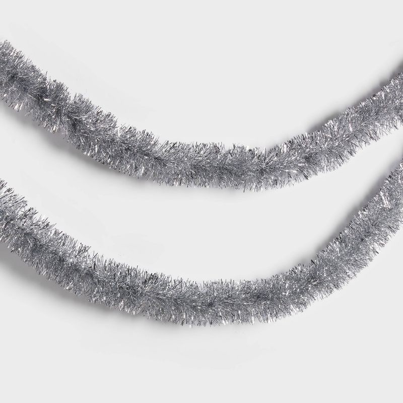 slide 1 of 3, 15' Soft & Silky Tinsel Christmas Garland Silver - Wondershop™, 1 ct