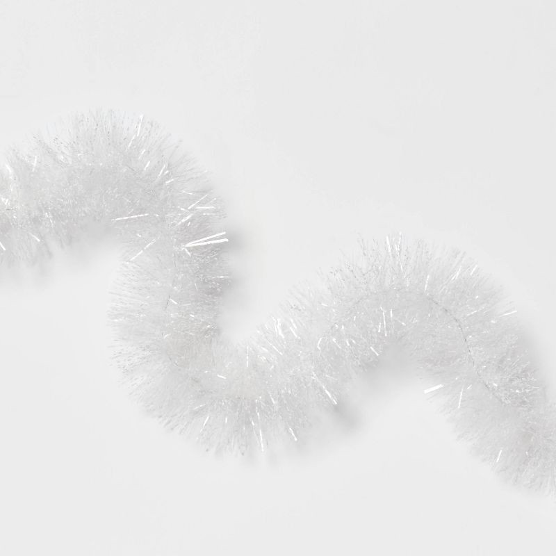 slide 3 of 3, 15' Soft & Silky Tinsel Christmas Garland White - Wondershop™, 1 ct