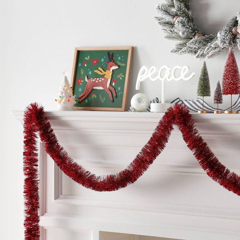 slide 2 of 3, 15' Soft & Silky Tinsel Christmas Garland Red - Wondershop™: Festive Holiday Decor, Plastic Material, No Battery Required, 1 ct