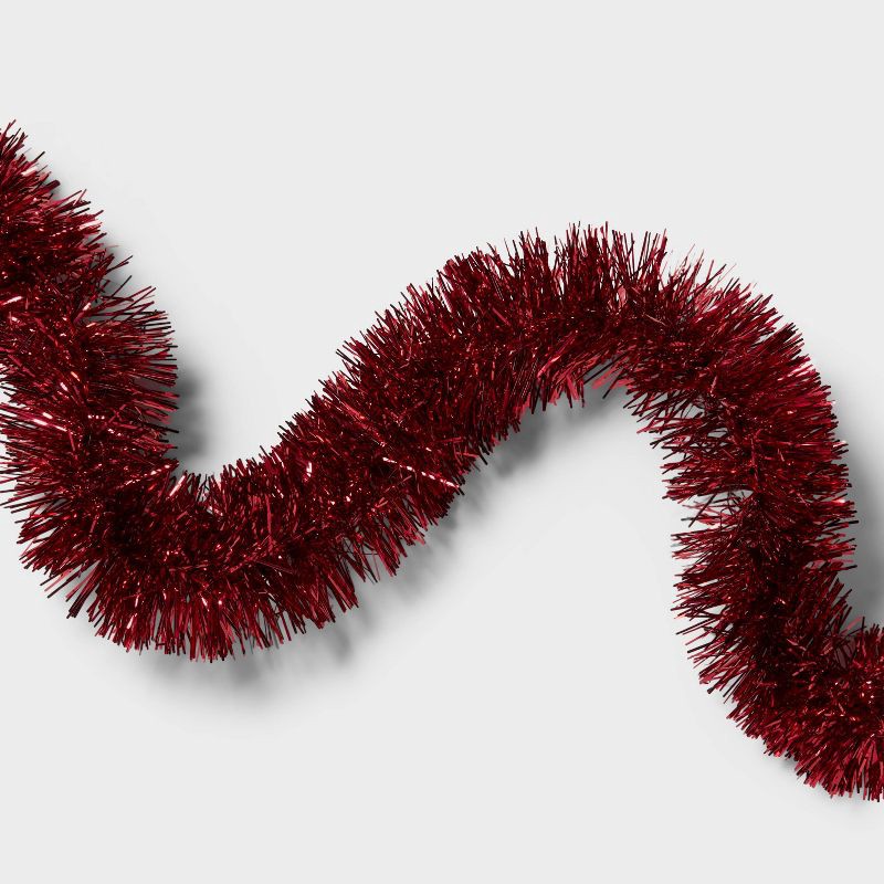 slide 3 of 3, 15' Soft & Silky Tinsel Christmas Garland Red - Wondershop™: Festive Holiday Decor, Plastic Material, No Battery Required, 1 ct