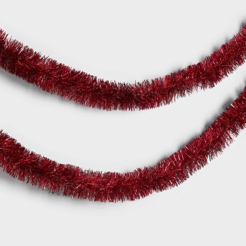 slide 1 of 3, 15' Soft & Silky Tinsel Christmas Garland Red - Wondershop™: Festive Holiday Decor, Plastic Material, No Battery Required, 1 ct