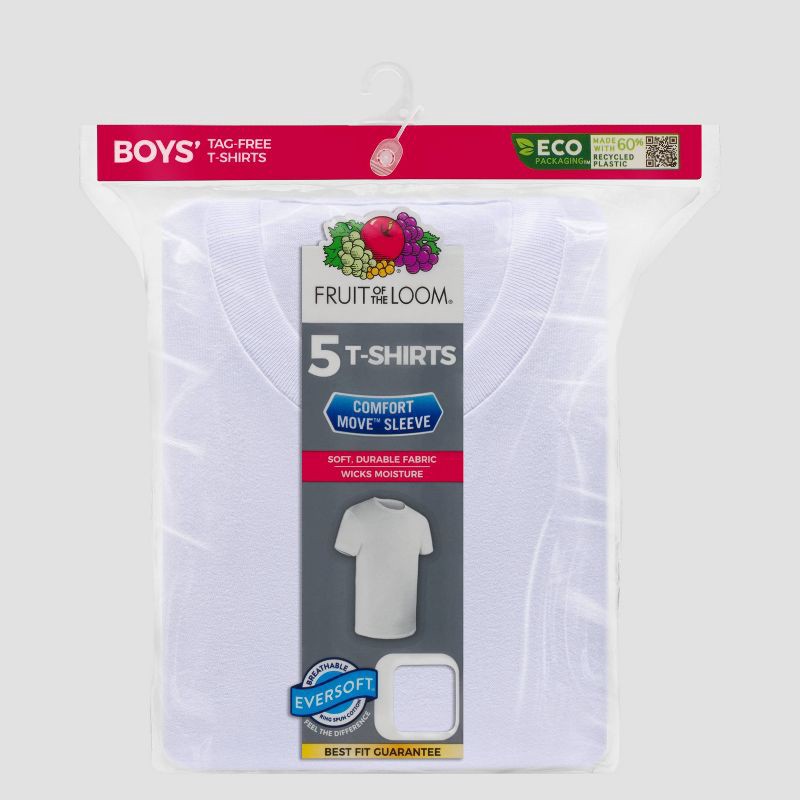 slide 2 of 3, Fruit of the Loom Boys' 5pk Crew T-Shirt - White XS, 5 ct