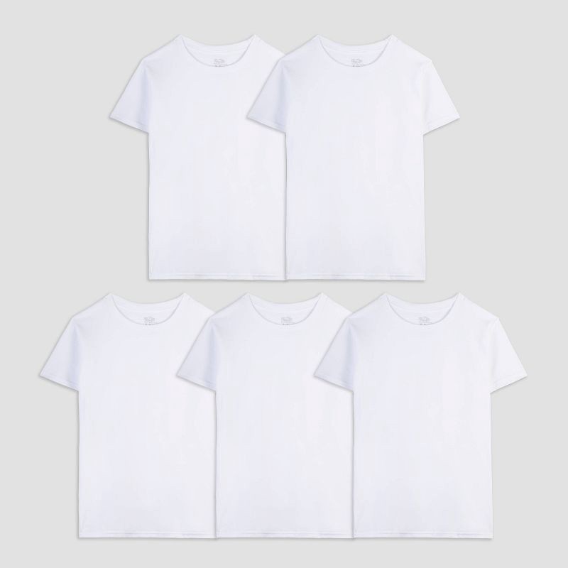 slide 1 of 3, Fruit of the Loom Boys' 5pk Crew T-Shirt - White L, 5 ct