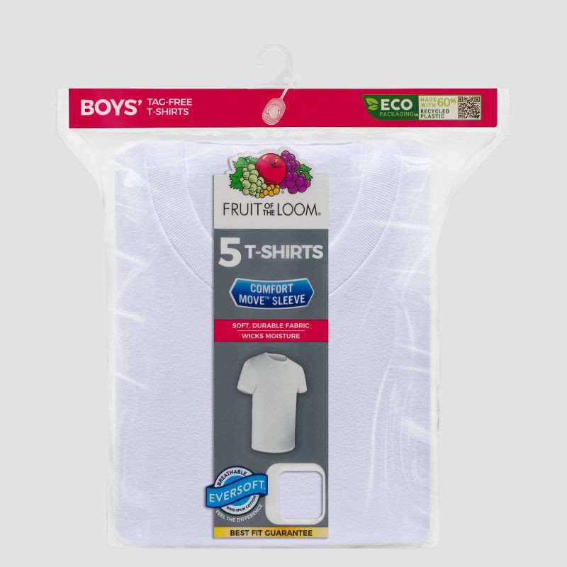 slide 2 of 3, Fruit of the Loom Boys' 5pk Crew T-Shirt - White XL, 5 ct