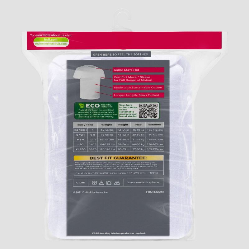 slide 3 of 3, Fruit of the Loom Boys' 5pk Crew T-Shirt - White XL, 5 ct