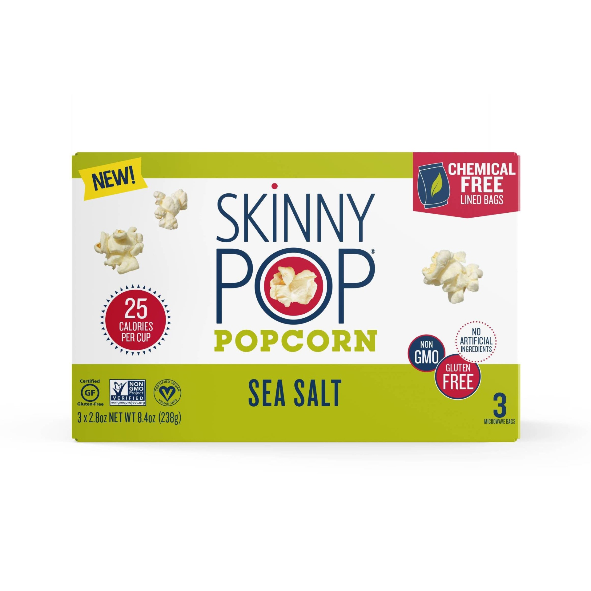 slide 1 of 3, SkinnyPop Microwave Sea Salt Popcorn, 3 ct