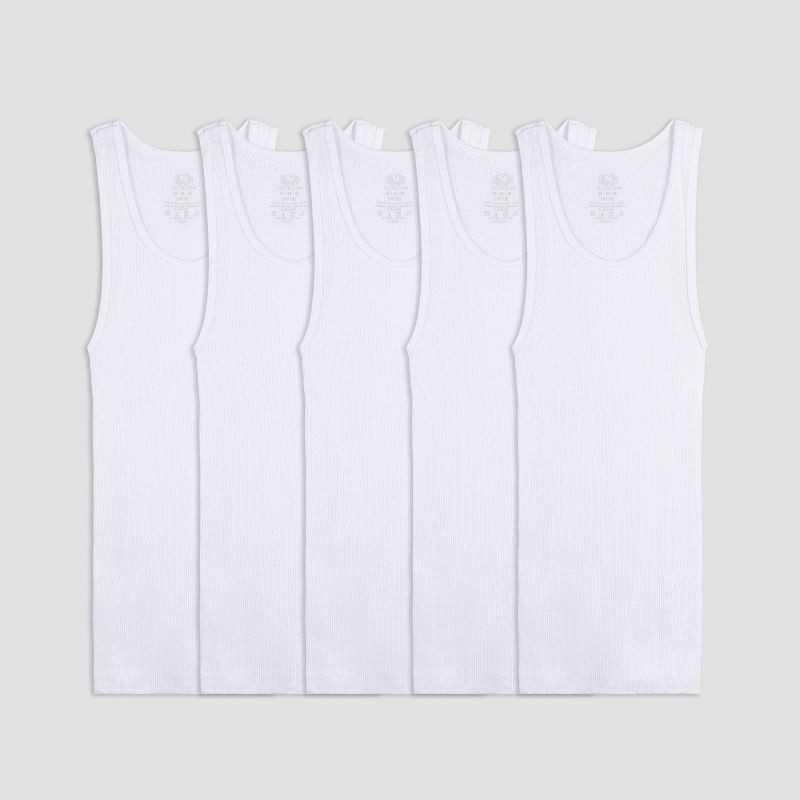 slide 1 of 4, Fruit of the Loom Boys' 5pk Tank Top A-Shirt - White S: Tagless, Moisture Wicking, 5 ct