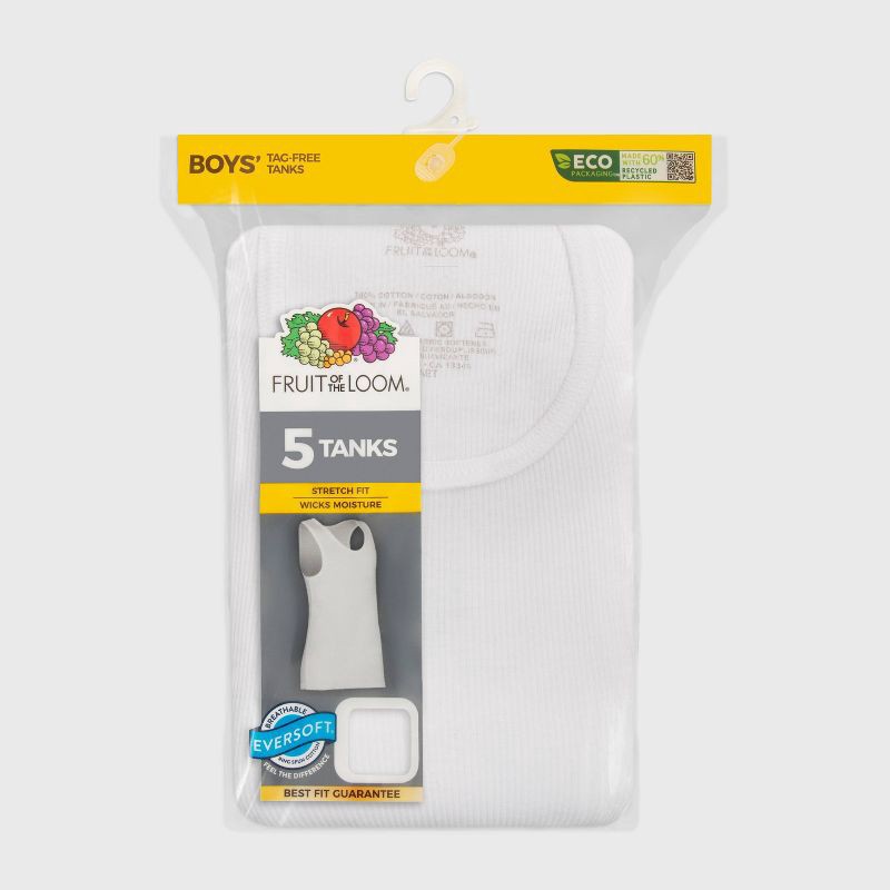 slide 3 of 4, Fruit of the Loom Boys' 5pk Tank Top A-Shirt - White L, 5 ct