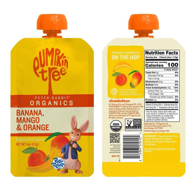 slide 6 of 7, Peter Rabbit Organics Pumpkin Tree Banana Mango & Orange Baby Food Pouch - 4oz, 4 oz
