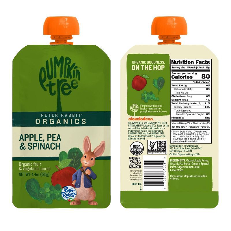 slide 3 of 7, Peter Rabbit Organics Pumpkin Tree Apple Pea & Spinach Baby Food Pouch - 4.4oz, 4.4 oz