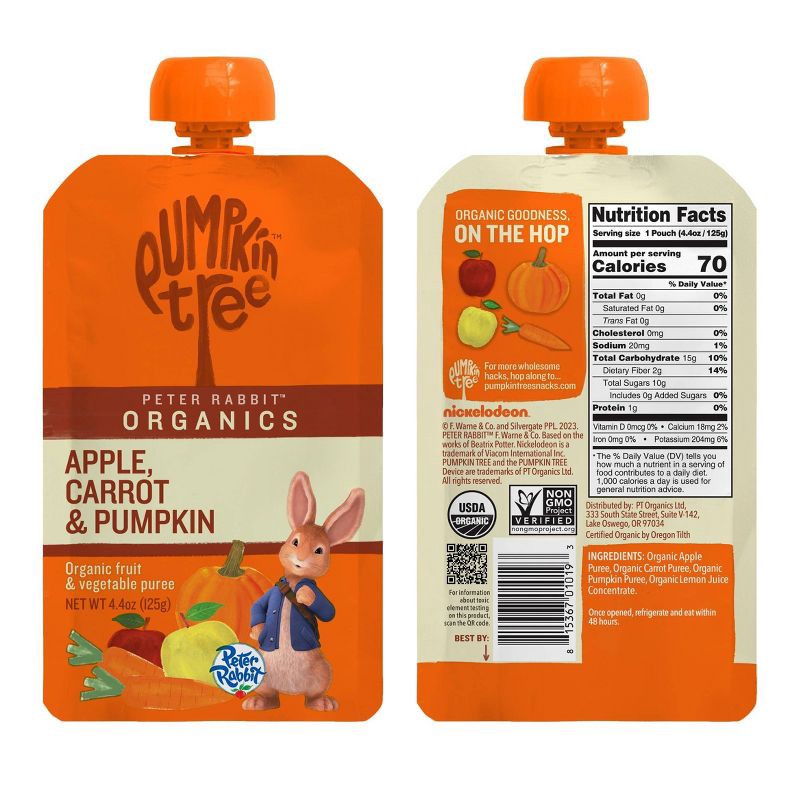 slide 3 of 7, Peter Rabbit Organics Pumpkin Tree Apple Carrot & Pumpkin Baby Food Pouch - 4.4oz, 4.4 oz