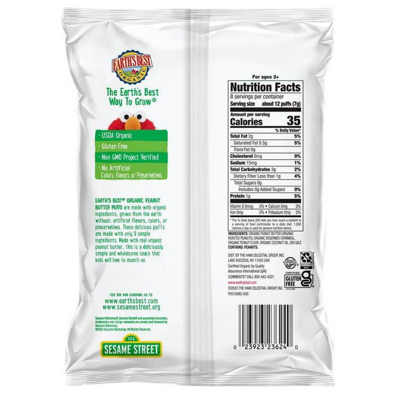 slide 2 of 10, Earth's Best Organic Peanut Butter Puffs Baby & Toddler Snacks Sesame Street - 2oz, 2 oz