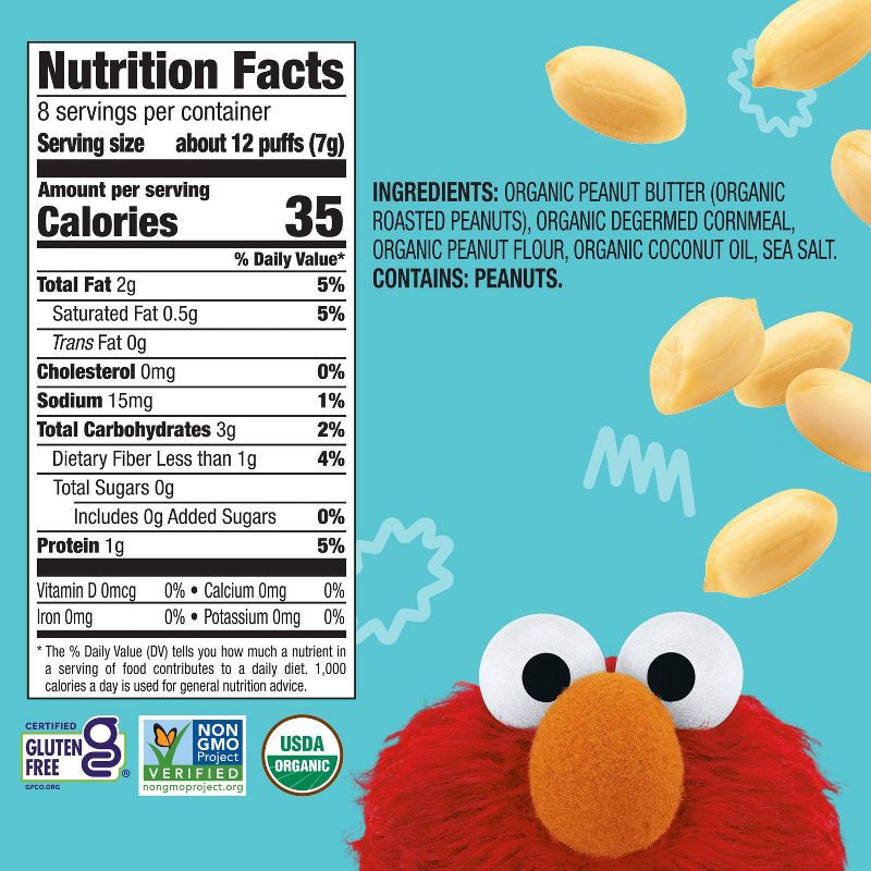 slide 6 of 10, Earth's Best Organic Peanut Butter Puffs Baby & Toddler Snacks Sesame Street - 2oz, 2 oz