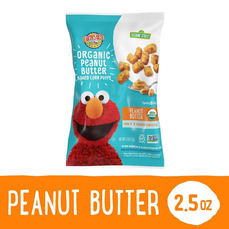 slide 9 of 10, Earth's Best Organic Peanut Butter Puffs Baby & Toddler Snacks Sesame Street - 2oz, 2 oz