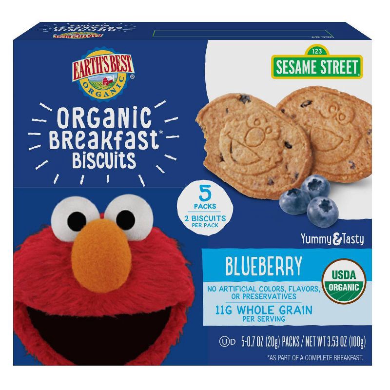 slide 1 of 4, Earth's Best Sesame Street Organic Breakfast Biscuits Blueberry - 5ct/0.7oz Each, 5 ct; 0.7 oz