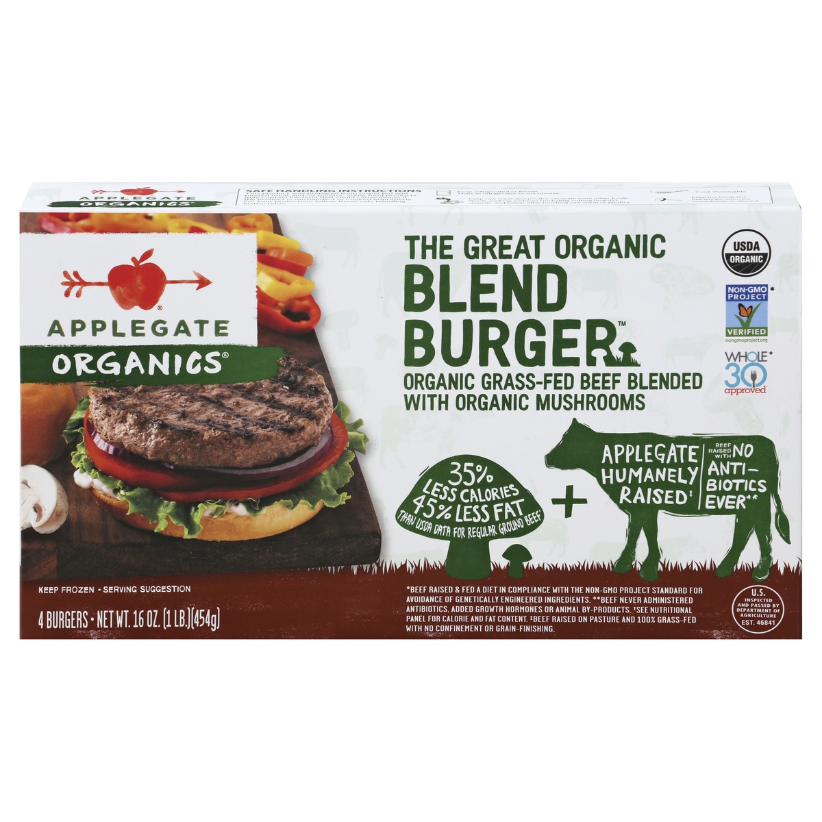 slide 1 of 3, Applegate The Great Organic Beef & Mushroom Blend Burger  , 16 oz