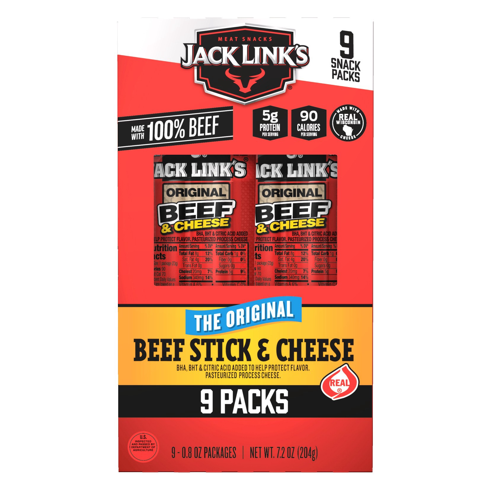 slide 1 of 2, Jack Link's Original Beef & Cheese Individual Snacks - 7.2oz/9ct, 7.2 oz, 9 ct
