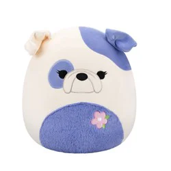 Squishmallows 16" Periwinkle and White Bulldog with Fuzzy Belly and Flower