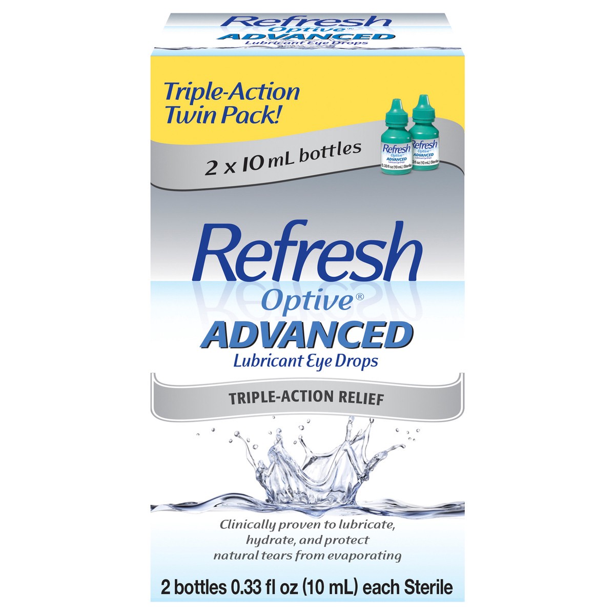 slide 1 of 6, Refresh Optive Advanced Lubricant Eye Drops Preserved Tears, 2 Count, 2x0.33 fl oz (20 mL), 2 ct