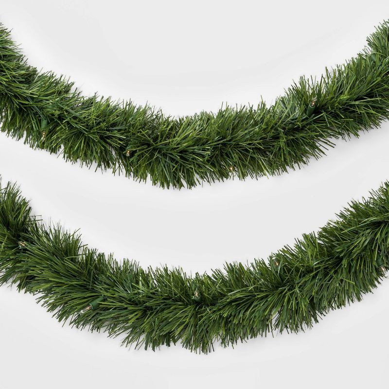 slide 2 of 3, 18' Pre-Lit Artificial Pine Christmas Garland with Clear Lights - Wondershop™: Indoor/Outdoor Use, Wall/Door Decor, 1 ct