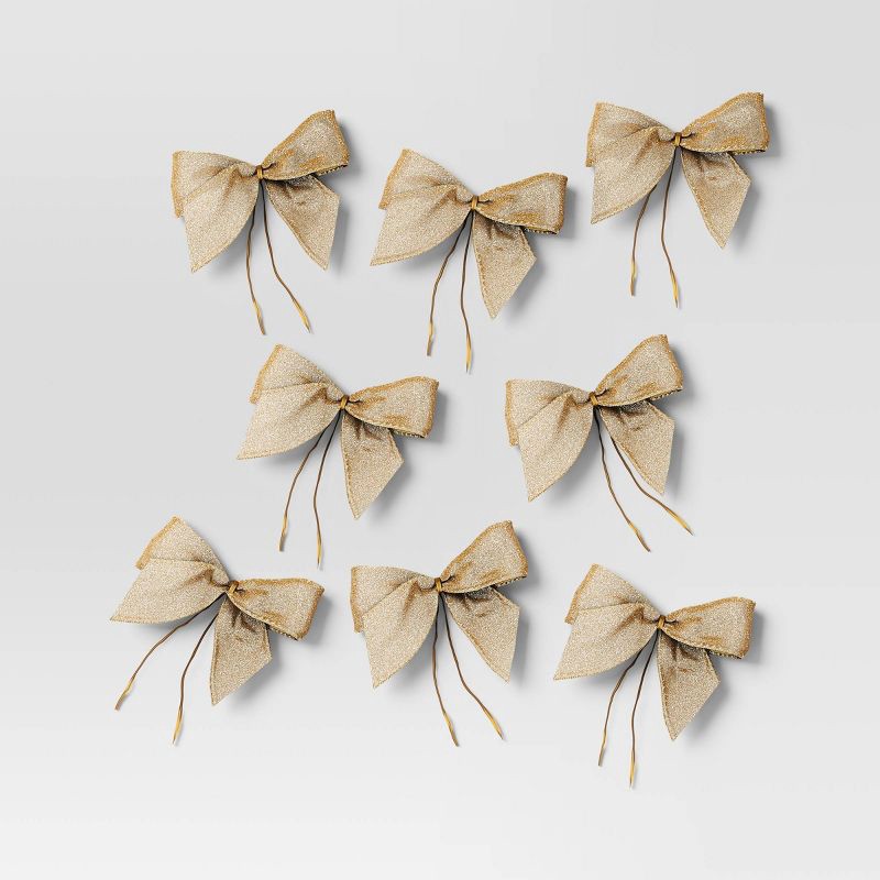 slide 1 of 3, 8ct 4.5" Glitter Christmas Bow Champagne - Wondershop™: Sparkling Tree Decor, Festive Gift Accessory, 8 ct