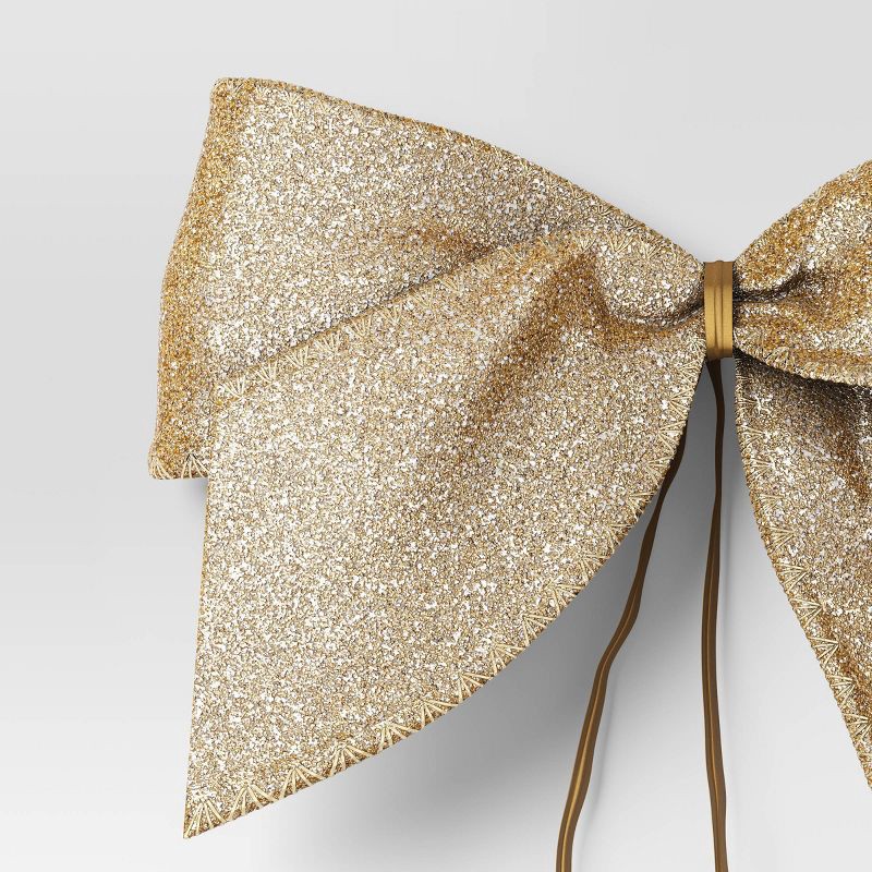 slide 3 of 3, 8ct 4.5" Glitter Christmas Bow Champagne - Wondershop™: Sparkling Tree Decor, Festive Gift Accessory, 8 ct