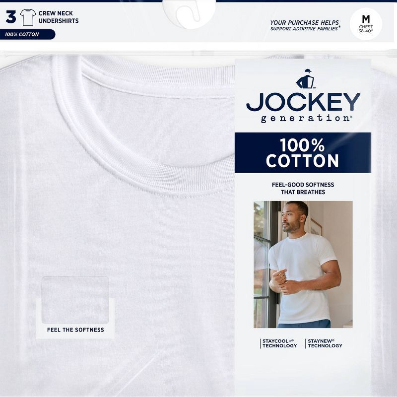 slide 4 of 5, Jockey Generation™ Men's 100% Cotton Crew Neck 3pk Undershirt - White S: Tagless, Moisture Wicking, Knit Fabric, 3 ct