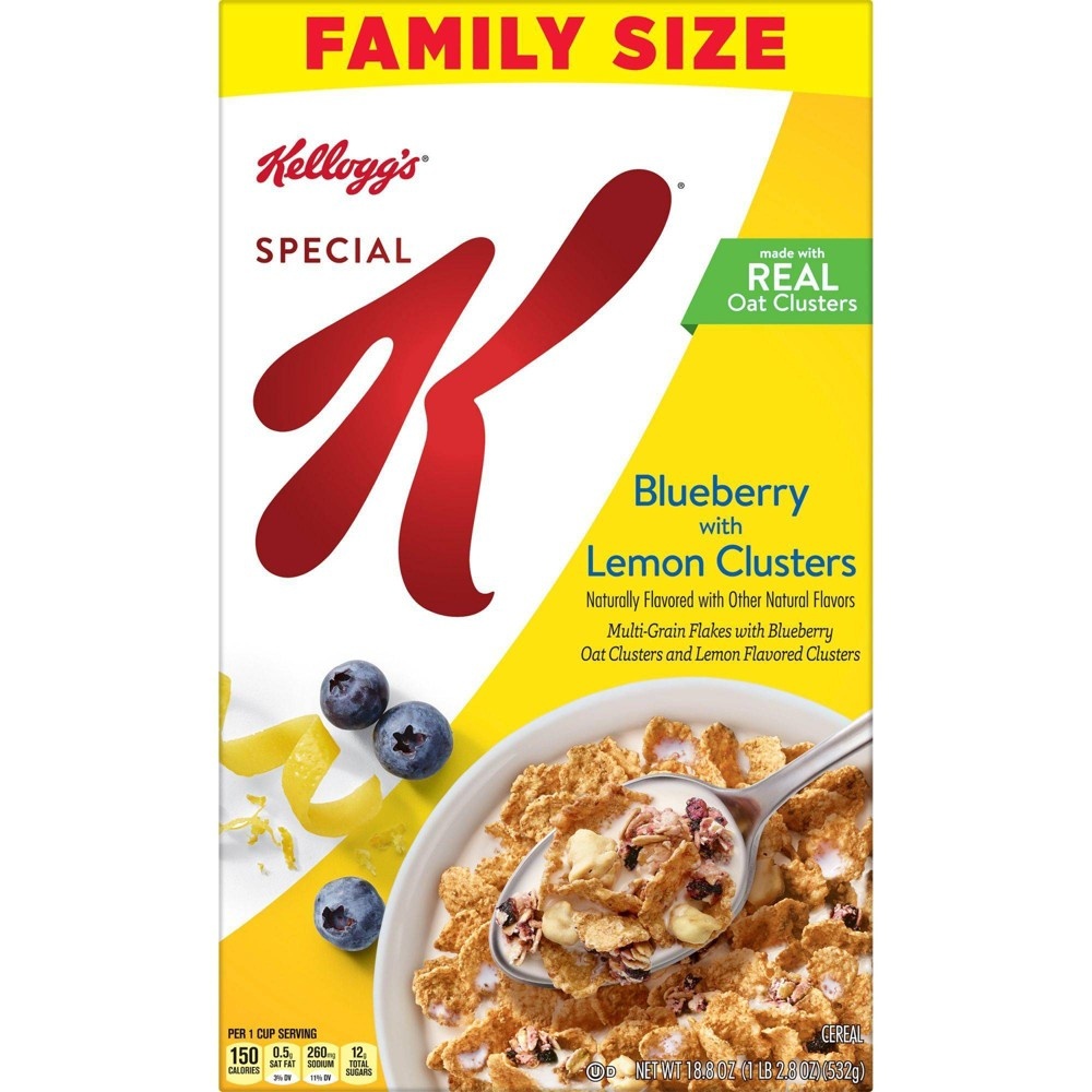 slide 6 of 8, Special K Blueberry Lemon Clusters Family Size Breakfast Cereal - Kellogg's, 18.8 oz