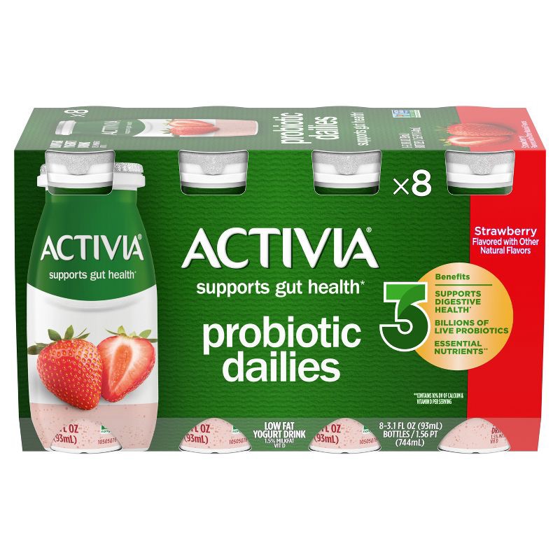 slide 2 of 18, Activia Probiotic Dailies Strawberry Yogurt Drink - 8ct/3.1 fl oz Bottles, 8 ct; 3.1 fl oz