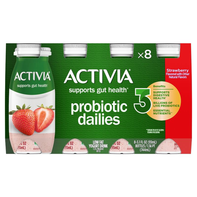 slide 9 of 18, Activia Probiotic Dailies Strawberry Yogurt Drink - 8ct/3.1 fl oz Bottles, 8 ct; 3.1 fl oz