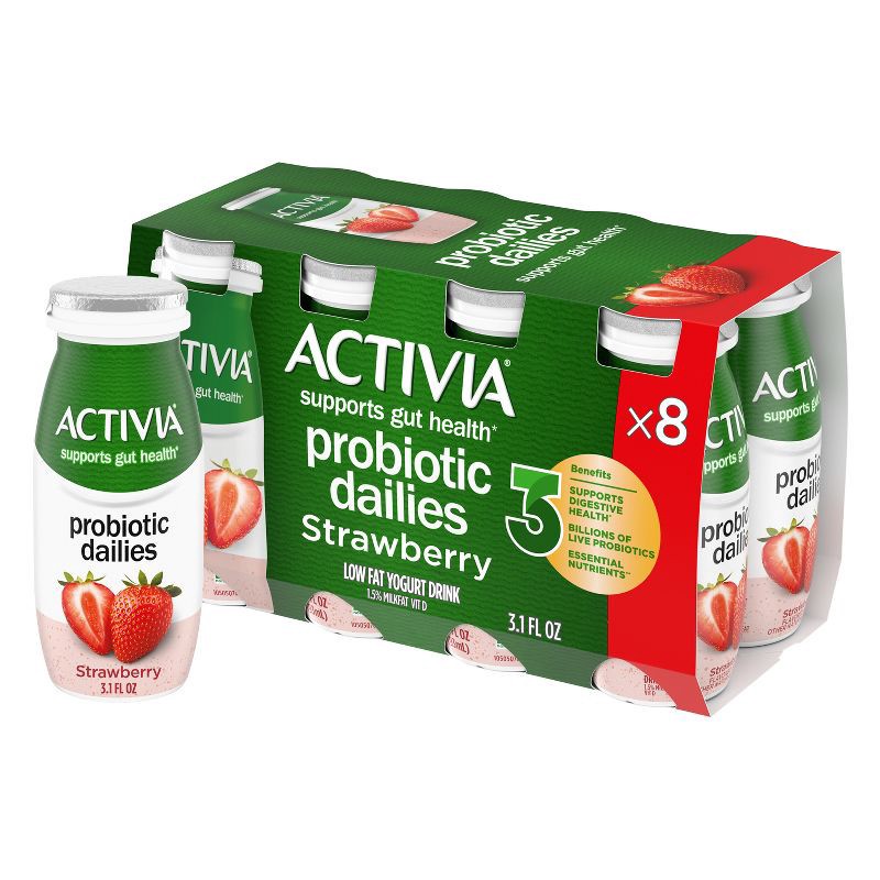 slide 1 of 18, Activia Probiotic Dailies Strawberry Yogurt Drink - 8ct/3.1 fl oz Bottles, 8 ct; 3.1 fl oz