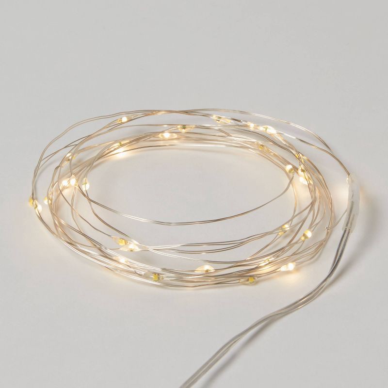 slide 1 of 5, 30ct Battery Operated LED Twinkling Christmas Dewdrop Fairy String Lights Warm White with Silver Wire - Wondershop™, 30 ct