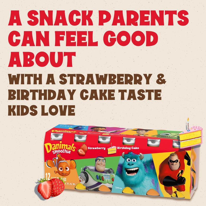 slide 3 of 20, Danimals Strawberry & Birthday Cake Kids' Smoothies - 12ct/3.1 fl oz Bottles, 12 ct; 3.1 fl oz