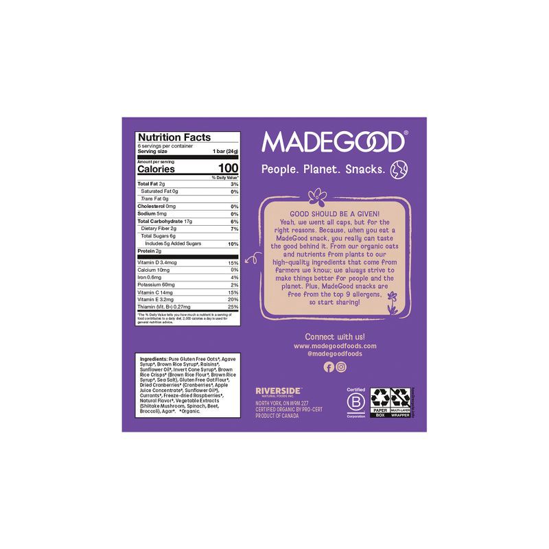 slide 2 of 8, MadeGood Mixed Berry Granola Bars - 5.1oz/6pk, 6 ct; 5.1 oz